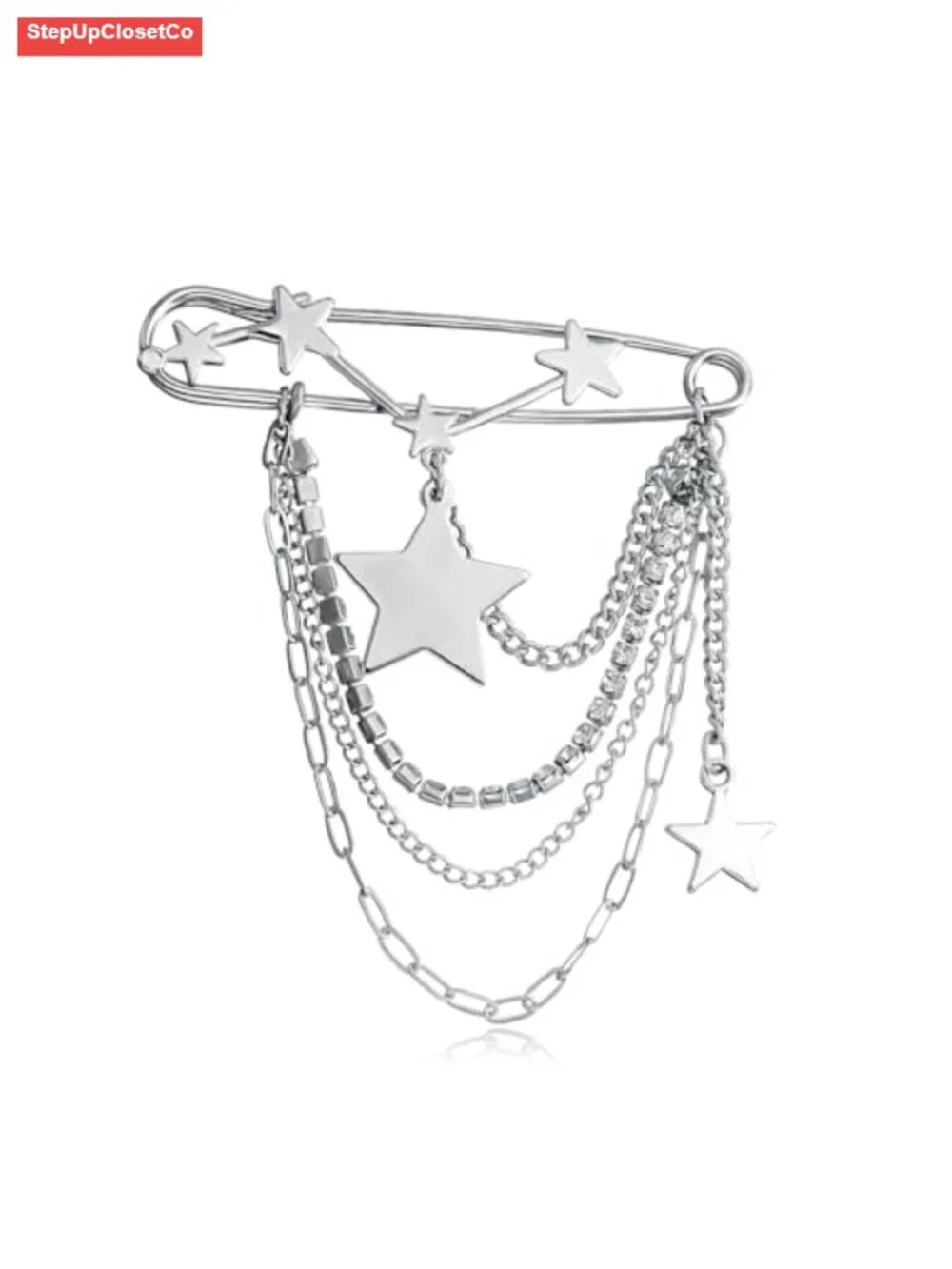 Y2K Paperclip Chain Star Brooch Pin Women Retro Badge Corsage Charm